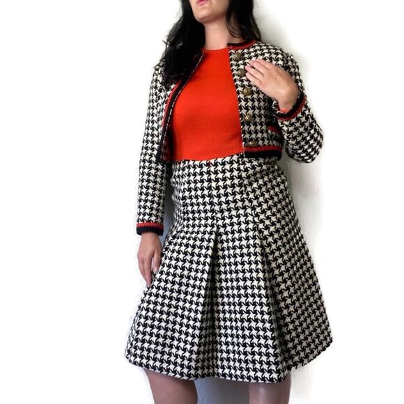 Vintage 60s Houndstooth Orange & Black Dress & Matching Jacket Size 6 - Picture 3 of 9